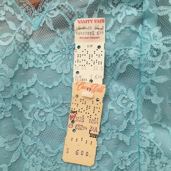Vintage 50s Robin's Egg Blue Lace Full Slip, NWT, 34" Bust, Slip Dress - Picture 16 of 16